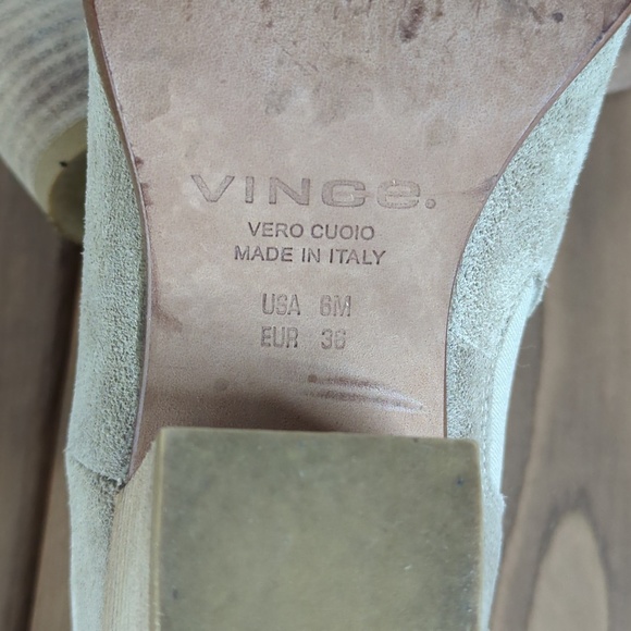 Vince Light Tan Beige Suede Slip on Ankle Boots with Stacked Heel - Picture 10 of 13